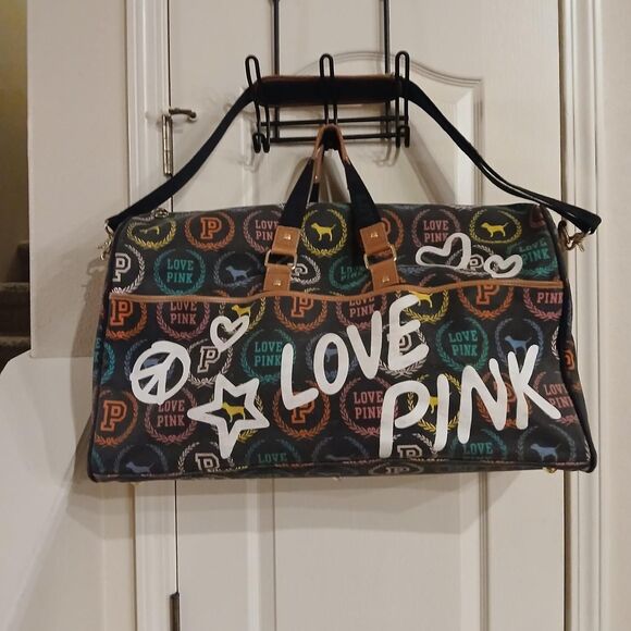 PINK Victoria's Secret Handbags - Rare Y2K Vintage Victorias Secret Love PINK Large Canvas Logo Duffle Bag Mcbling